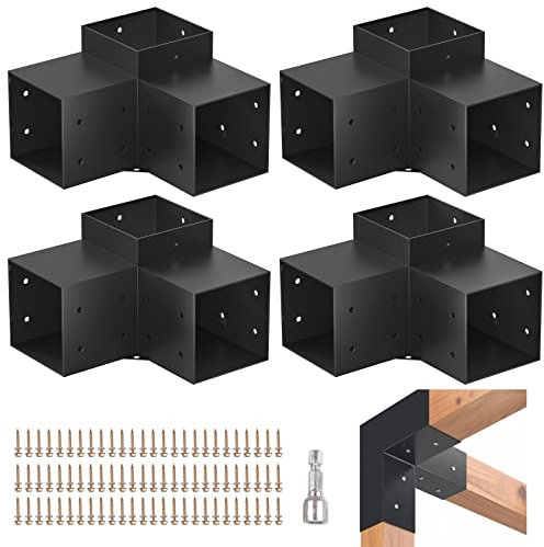 Tocretoare Pergola Kit, 6 x 6 Woodworks Pergola Brackets, 3-Way Right Angle Corner Brackets, Powder-Coated Pergola Hardware Kit Includes 4 Bracket Shoulders (Actual: 5.5x5.5 Inch) Lumber