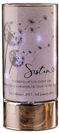 ukgiftstoreonline Personalised Sister Memorial Led Lamp With Dandelions