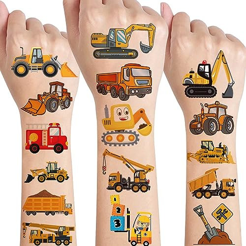 Tattoo Kinder,Hautfreundliche Kindertattoos Set für Kinder Jungen mädchen,10 Blätter Wasserdichte kinder tattoo mit Bagger/Baufahrzeug/Fahrzeug/LKW/Auto usw für Kindergeburtstag Mitgebsel Party Deko