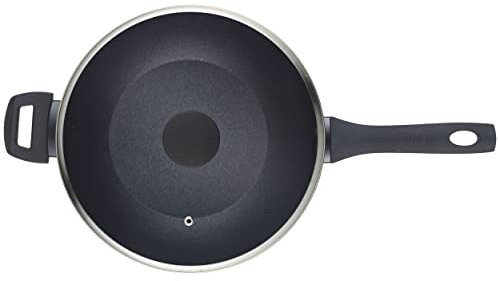 Salter BW11633SA Non-Stick 28 cm Wok with Tempered Glass Lid, Megastone Thermo Collar Stir-Fry pan with Heat Indicator Handle, Metal Utensil Safe, PFOA-Free, Suitable on All Hobs Including Induction