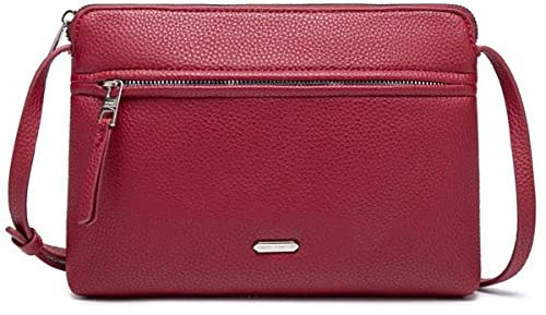 David Jones - Damen Umhängetasche - Kleine Flache Handtasche PU Leder - Tasche Klassiche Elegante Beuteltasche Reise Shopping Handytasche Arbeit Clutch Party - Rot