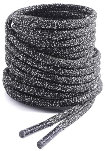 VSUDO 160 cm Lacci Rotondi Indistruttibili Grigi per Stivali, Escursionismo e Lavoro All'aperto, Lacci Robusti Grigi per Stivali con Punte Plastica (1 Coppia-Grigio con Punto Nero-160CM)