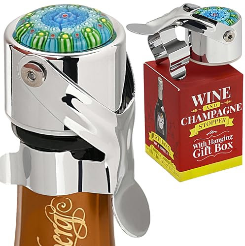 Wine & Champagne Stopper – Patented Seal, Preserves Bubbles & Taste for Prosecco, Cava, Wine and Sparkling Wine Stopper– Pro Grade Champagne Bottle Stopper & hanging gift box by Evan James