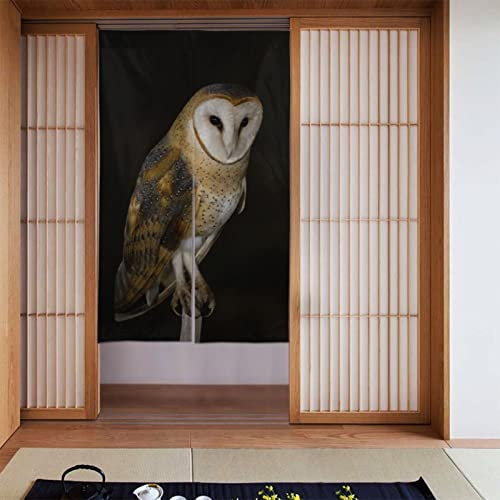 TOMPPY Japanischer Noren-Türvorhang, Eule im Dunkeln, bedruckt, Wandbehang für Küche, Badezimmer, Schlafzimmer, Heimdekoration, 86 x 142 cm