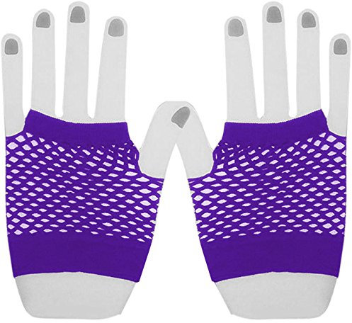 SYSUII Fischnetz Handschuhe,1 Paar Fingerlose Fischnetz Handschuhe Netz Mesh Handschuhe Mode Opernhandschuhen Abendhandschuhe für Damen 80er Jahre Verkleidung Kostüm Party Lieferungen -Lila,9 * 11cm