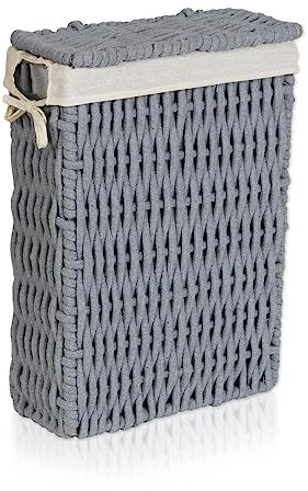 Lycce Wäschekorb mit Deckel 28 l Nischenwäschekorb Cotton Wäschekorb schmal Baumwolle grau (Gr. 1)