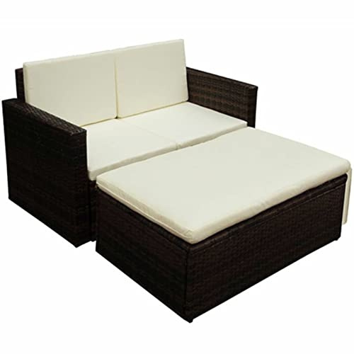 Festnight Balkonmöbel Keiner Balkon Sofa mit Hocker Gartensofa 2 Sitzer Balkonlounge Rattan Gartenlounge Lounge Outdoor Sofa Gartenmöbel Set Klein Loungemöbel Terrasse Terrassenmöbel