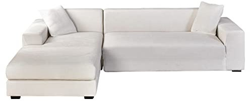 GUYIRT Samt Sofabezug L Form, 2-teiliger Stretch L Form Sofa überzug rutschfest Couchbezug L Form Weicher Möbelschutz Für Ecksofa -Weiss-3+2 Sitzer