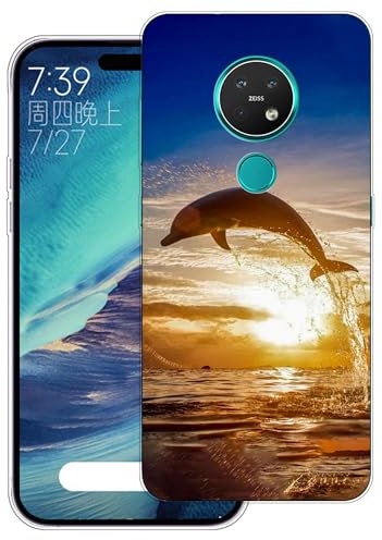 WUACYEAMING Hülle für Nokia 7.2,Aesthetic Motiv Weiche Silikon Muster TPU Bumper Stoßfest Schutzhülle Transparent Mädchen mit Cover HandyHülle case Pattern-(Delphin)