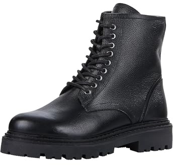 MARCO TOZZI Damen Stiefeletten zum Schnüren aus Leder mit Reißverschluss, Schwarz (Black), 41 EU