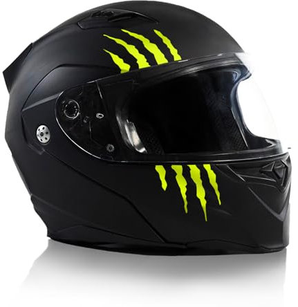 Finest Folia Kratzer Helm Aufkleber 2er Set 7,5x7,5cm Monster Sticker Kralle Deko für Motorrad Helm Auto Motorradhelm Kratzspuren selbstklebend wasserfest K173 (Neon Gelb)