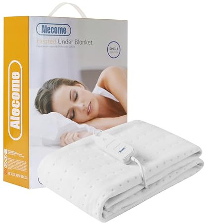 Alecome Lussuoso coprimaterasso riscaldato in pile con angoli, coprimaterasso, taglio automatico, doppio controllo, 3 impostazioni di calore e lavabile in lavatrice (singolo 152 x 72 cm, controllo