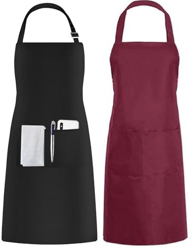 Shentian schwarz Baumwolle Küchenschürze,Grillschürze-Küchentextilien(70X85CM) (2PCS Schürze Gemischte Farbe)