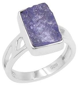 Jay Jools Roher Tansanit-Ring, Geburtsstein Dezember, aus 925er Sterlingsilber, blauer Solitär-Statement-Ring, Schmuck für Damen und Herren, US 10,5