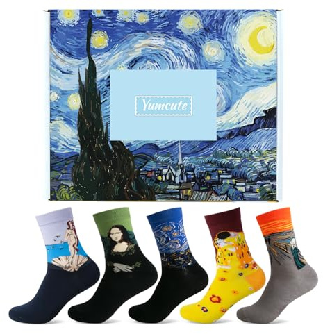 yumcute Lustige Socken Witzige Bunte Berühmtes Gemälde Socks Kuschelsocken für Paar Damen Herren Kinder Geschenk Lebensfreude 5 Paare
