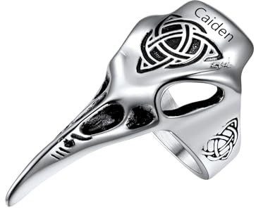 U7 Silber Ring Herren Männer Edelstahl Wikinger Odin Rabe Ring mit Gravur Vintage Crow Totenkopf Ring mit Celtic Knoten Fingerring Hip Hop Siegelring Bandring Personalisiert Schmuck für Vatertag