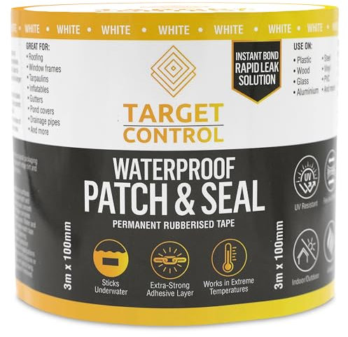 Target Control™ | Waterproof Leak Tape | White, 3M X 100MM | Butyl Tape, Caravan Seal & Patch Repair, Gutter Repair Tape, White Butyl Waterproof Fix