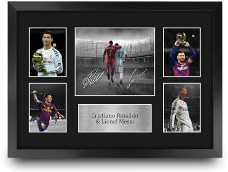 HWC Trading FR A3 Cristiano Ronaldo & Lionel Messi Memorabilia Stampati Autografo Firmato Esposizione Della Fotografia Per Gli Appassionati Di Calcio E Sostenitori - A3 Incorniciato