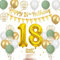 18.Geburtstagsdeko Salbeigrün, Luftballons Geburtstag mit Luftballons Grün Gold Weiß, Happy Birthday Girlande, Tortendeko Geburtstag, Wimpelkette Gold, für Party Deko 18. Geburtstag Mädchen Junge