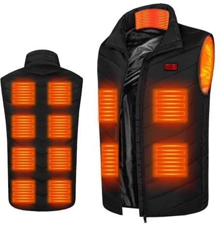 Afenau Gilet Riscaldato Uomo Donna, Gilet Riscaldante con 15 Aree di Generazione di Calore, Doppio Controllo Giacca Riscaldata, Giubbotto Riscaldante per Ricreazione Allaperto, Sport (XL, Nero)