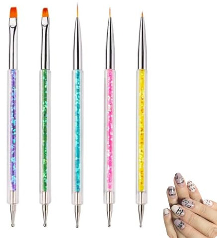 5 Piece Nail Art Brushes Set with 5 Dotting Tools,Professional and DIY Nail Art Painting Kit for Women,Acrylic Nail Brush and Dotting Tool Set,Essential Nail Art Tools for Creative Designs