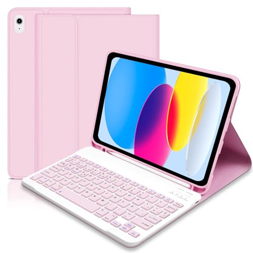 Funda con Teclado Español Ñ para iPad 10 Generación 2022/11 Generación A16 2025 (10.9/11 Pulgada), Ultra Delgada Funda con Portalápices,Teclado Bluetooth Magnético Desmontable para iPad 10/11Gen- Rosa