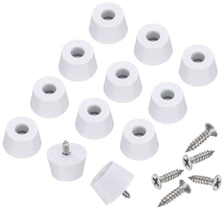 sourcing map 24pcs Rubber Feet Bumpers Buffer Non-Slip Rubber Feet Pad with 5mm Screws for Cutting Board, Cutting Board Feet Non-Slip, Cutting Board Rubber Feet (White, 0.6H x 1.1D)