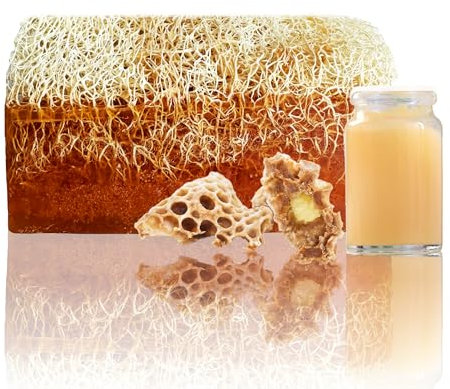 STORELUXY Bienenmilchseife mit Kürbisfaser, natürlich, handgefertigt, Luffa, Anti-Aging, effektiv bei Akne und Ekzemen, revitalisierend auf der Haut, reich an Gelée Royale, tiefe
