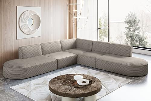 Kaiser Möbel - Sofa L Form - Ecksofa Cord - 285 cm lang, 285 cm breit - Wohnzimmer Couch Extra Groß, Bequemer Sitz mit gewellten Federn und HR Schaum - Modena Corner Sofa Hellbraun