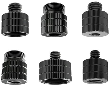 Wjelet 6pcs Mic Stand Adapter, Black Aluminium Alloy Camera Stand Adapter Mic Screw Adapter Mic Thread Adapter, Compatible with All Types Of Tripods Microphones Cameras Stands