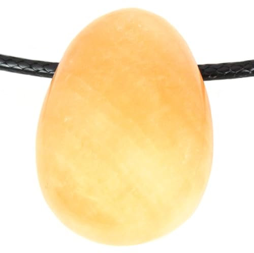 Echter Gelbe Jade Tropfenanhänger mit gewachstem Baumwollband - Gebohrter Trommelstein - Drehverschluss aus Edelstahl (Gelbe Jade, 55)