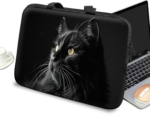 Universal-Laptop-Tasche mit Griff und Reißverschluss, Kinder-Tablet-Tragetasche, Kuriertasche, tragbare Tragetasche für 7-10 Zoll iPad/Notebook/eBook/Leser, schwarze Katze