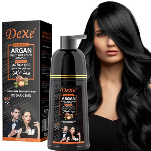 Instant Black Hair Shampoo 420ml - Champú semipermanente de tinte negro para cabello natural, dura 30 días, fórmula de acción rápida para hombres y mujeres (Natural Black)