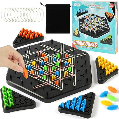 AYESY Chain Triangle Chess Game, Geometric Chess Game, Triggle Rubber Elastic Band Board Game, Kids Strategy Game Educational Brain Teaser & Puzzle, Educational Brain Desktop for 2 to 4 Players-Large