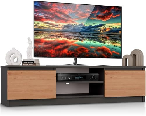 Beneli TV-Lowboard Anthrazit 140x40x36 cm | Moderner Fernsehschrank mit Stauraum | TV-Möbel für Wohnzimmer | Zeitlos und elegant