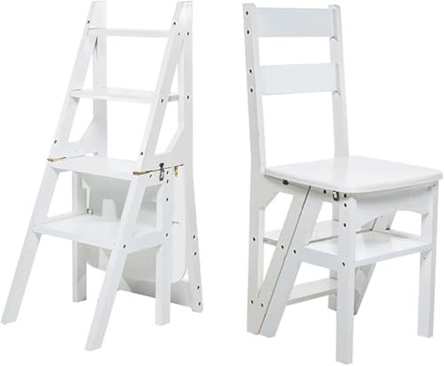 ZJGFCB Wooden Folding Library Ladder Chair, Ladder, Foldable Chair, Adult Ladder Stool, Kitchen Vintage Ladder Stool Chair, 2 In 1 Ladder Chair Storage Rack For Indoor And Outdoor(Color:A)