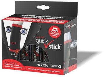 Quick Stick Glue Stick Original 20g, Pack of 12 Glue Sticks, Quality Adhesive Gluestick, Ideal for School, Scrapbooking & Office supplies - Strong-hold for Paper, Card, Textiles, Crafting Glues, Homes