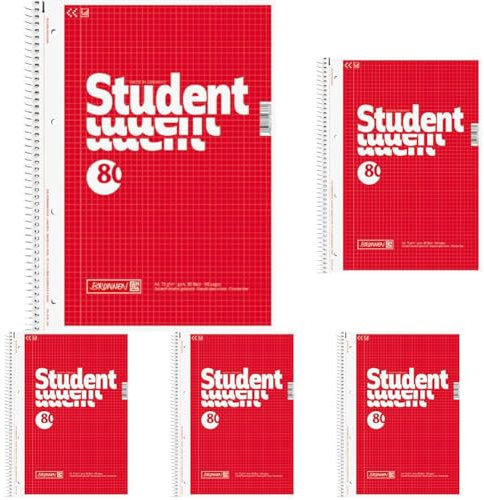 Brunnen 1067942 Notizblock/Collegeblock Student (A4, kariert, 70 g/m², 80 Blatt) (Packung mit 5)