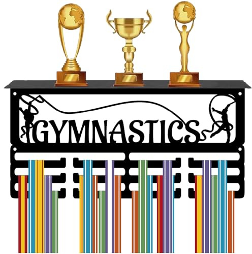 CREATCABIN Medaillenaufhänger Für Gymnastik Trophäenhalter Sport Medaillenständer Eisen Mit Ablage Aufhängen An Der Wand Aufhängen 60+Medaillen Auszeichnungsbändern Organizer Rennen Schwarz 40x20x10cm