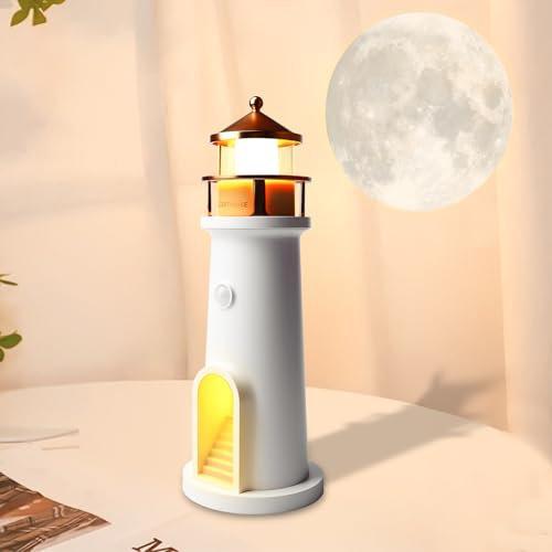 Asfrode LED Phare Déco avec Capteur Automatique: Lampe Projecteur Lumière Lune LED, Idéale pour Chambres à Coucher, Salons Et Fêtes d'anniversaire (Blanc)