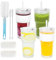 Feelhap Lot de 4 Verre à Eau avec Couvercle et Paille, 600ML Tasse à Jus avec Brosse, Tasses en Verre à Café Glacé et Manchons de Coupe, Verre à Boire, Gobelets Rayés, Gobelets à Smoothie en Verre