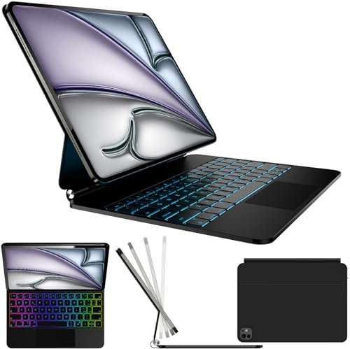 Nuflaz Tastiera per iPad Air 13 Pollici (M2 2024 / M3 2025) e iPad Pro 12,9 Pollici (3ª–6ª gen) – QWERTY IT con Trackpad, Retroilluminazione a 7 Colori, USB-C, Custodia Magnetica – Nero, X9