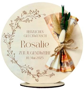 Personalisiertes Geldgeschenk aus Holz zur Jugendweihe mit Name Jugendweihe Geld Geschenk für Mädchen u. Jungen (Jugendweihe)