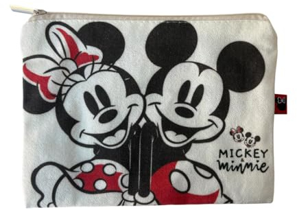 ARDITEX, Trousse de Toilette Mickey el Minnie, Pochette de Maquillage Enfant Fille, Parfait pour Portez Lo Voyage Accessoires, Vanity en Tissu, Idéal pour Ranger les Petits Objets, Coton, 22,5 x 16 cm