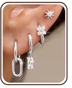 Roheafer 4 Paar Ohrringe Silber 925 Creolen Ohrstecker Set Damen Gold | 14K Vergoldet Klein Creolen mit Anhänger Stapelbar Hypoallergene Stern Ohrringe Stecker mit Zirkonia Wasserfest Ohrring Set