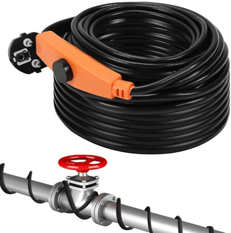 Sonnewelt Selbstregulierendes Heizkabel Schwarz mit Thermostat Verwendung im Freien, Wasserdicht Begleitheizung Heizkabel Schutz der Heizung Verwendung im Freien, Einfache Installation 192W 12m 16W/M