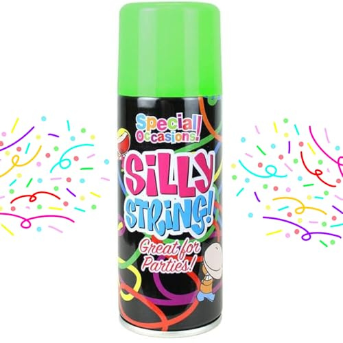 Silly String Party Spray 200ml | Fun Colourful Streamer for Birthdays, Weddings Christmas & New Year | Safe Lightweight Party String for Kids & Adults | High-Volume Event Celebration (Green - 8002G)
