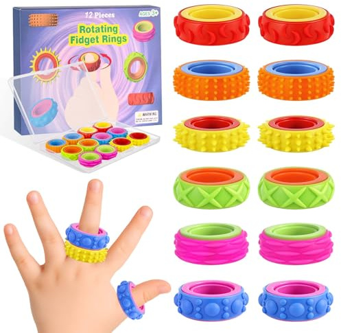 Acsatont Antistress Ring Kinder 12 Stück Set Fidget Toys Fidget Ring Akupressur Ring für Kinder ADHS Spielzeug für Jungen und Mädchen ideal für Konzentration und Entspannung