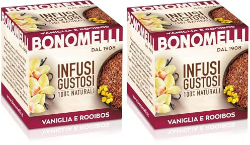 Bonomelli Infusi Gustosi, Rooibos e Vaniglia, Confezione da 20 Filtri, Sapore Intenso e Dolce, Senza Caffeina, da Gustare a Caldo o a Freddo, Ingredienti 100% Naturali (20g)