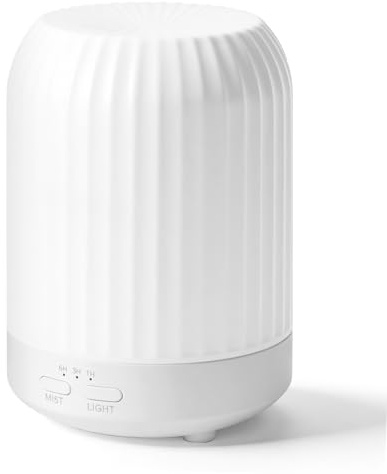 Romon Diffusore di Oli Essenziali, Diffusore Profumo Ambiente 250ML, Diffusione Elettrico di Oli Essenziali ad Ultrasuoni con Umidificatore d'Aria a 7 Colori LED per Appartamento Ufficio Casa-bianco